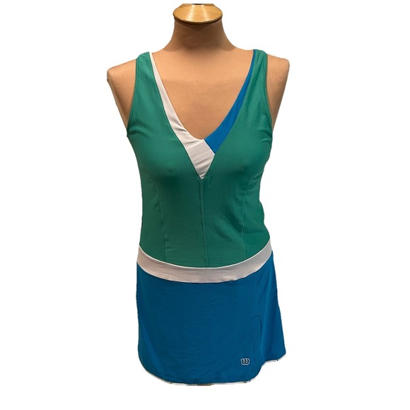 Dresses & Skirts - Colorblock Green and Blue Sleeveless Tennis Dress with White Trim